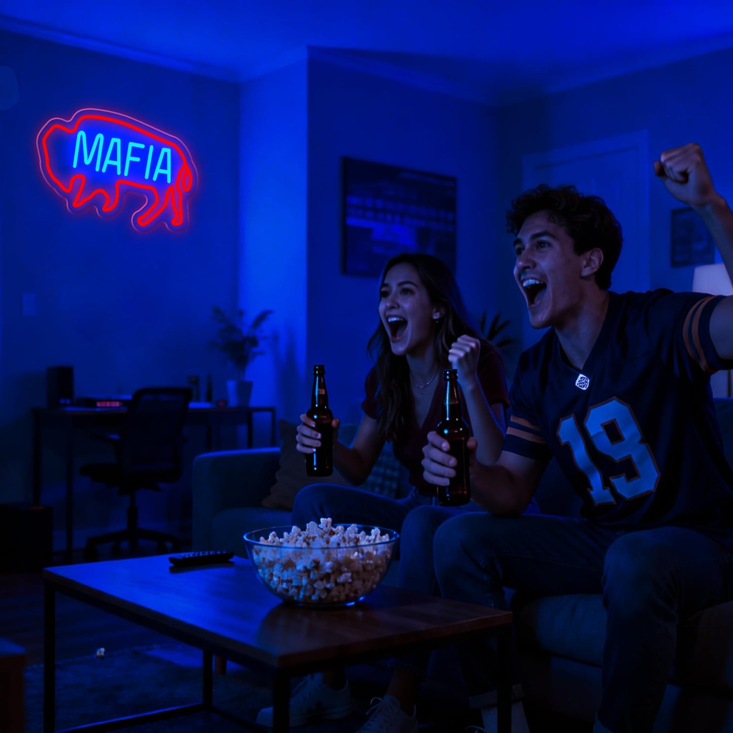 Football Team Neon Sign, Cool Dimmable Light Up Football Mafia Neon Merch USB Light Up Sign Bedroom Man Cave Game Room Home Bar Party Shop Decor