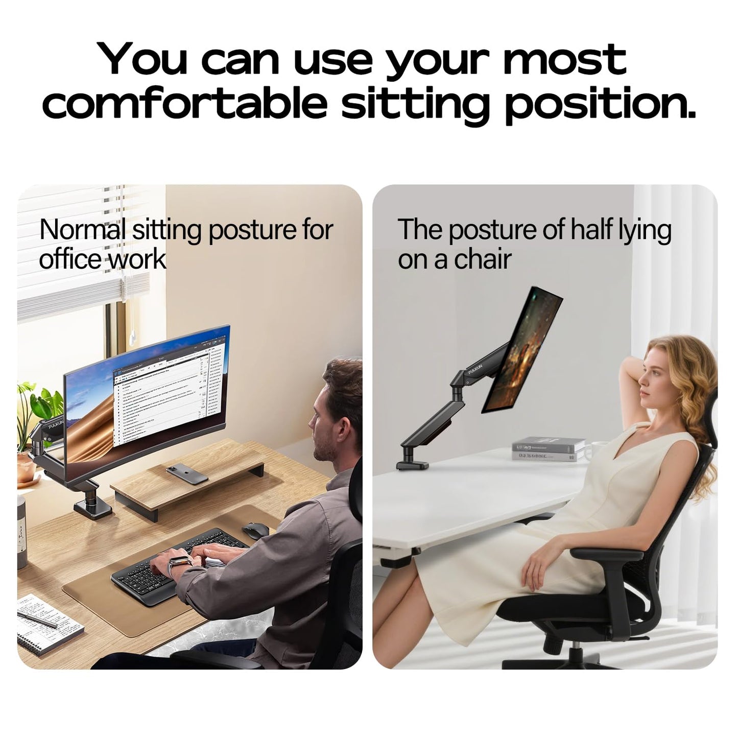 FULKUN Single Monitor Mount Stand - Full Motion Articulating Arm with Gas Spring,17-32 inch Computer Screen Mount, VESA 75x75/100x100, Clamp/Grommet