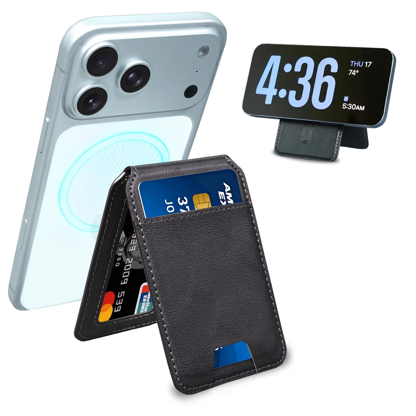 Qoovi Strong Magnetic Wallet,Card Holder with Leather Stand RFID Blocking for iPhone 17/16/15/14/13/12 Series, Compatible with Magsafe Phones