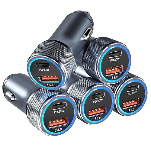 5 Pack USB C Car Charger, Bangfun 36W Dual USB Car Adapter Fast Charge PD&QC 3.0 Cigarette Lighter USB Charger Compatible iPhone 15 14 13 12 11 Pro