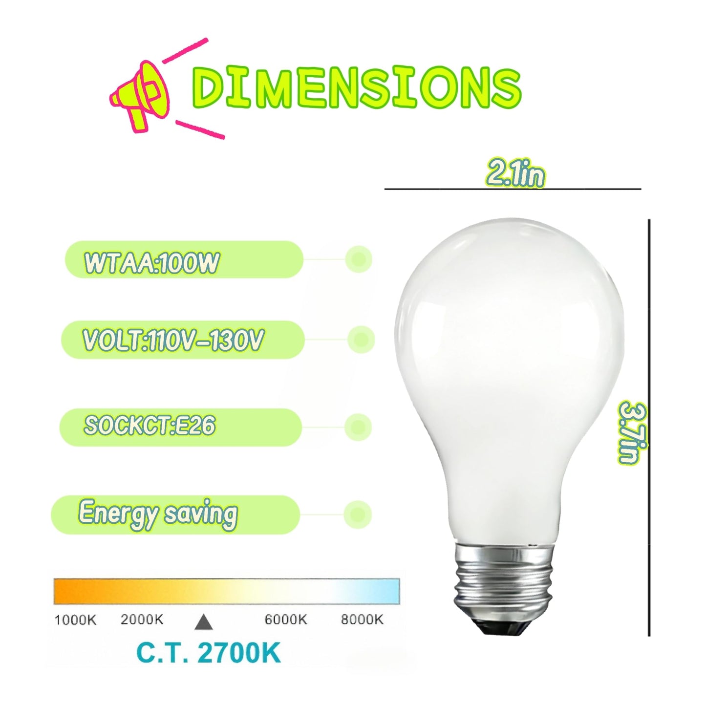 60 Watt Incandescent Light Bulbs, A19 Shatter Resistant Rough Service Light Bulb, E26 Medium Base, Soft White, 2 Pack