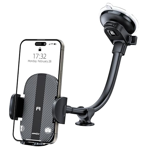 APPS2Car Gooseneck Car Phone Holder Heavy Duty Dashboard Windshield Phone Mount, Flexible Long Arm, Anti-Shake Stabilizer, Solid Suction Cup Phone