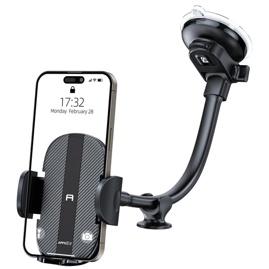 APPS2Car Gooseneck Car Phone Holder Heavy Duty Dashboard Windshield Phone Mount, Flexible Long Arm, Anti-Shake Stabilizer, Solid Suction Cup Phone
