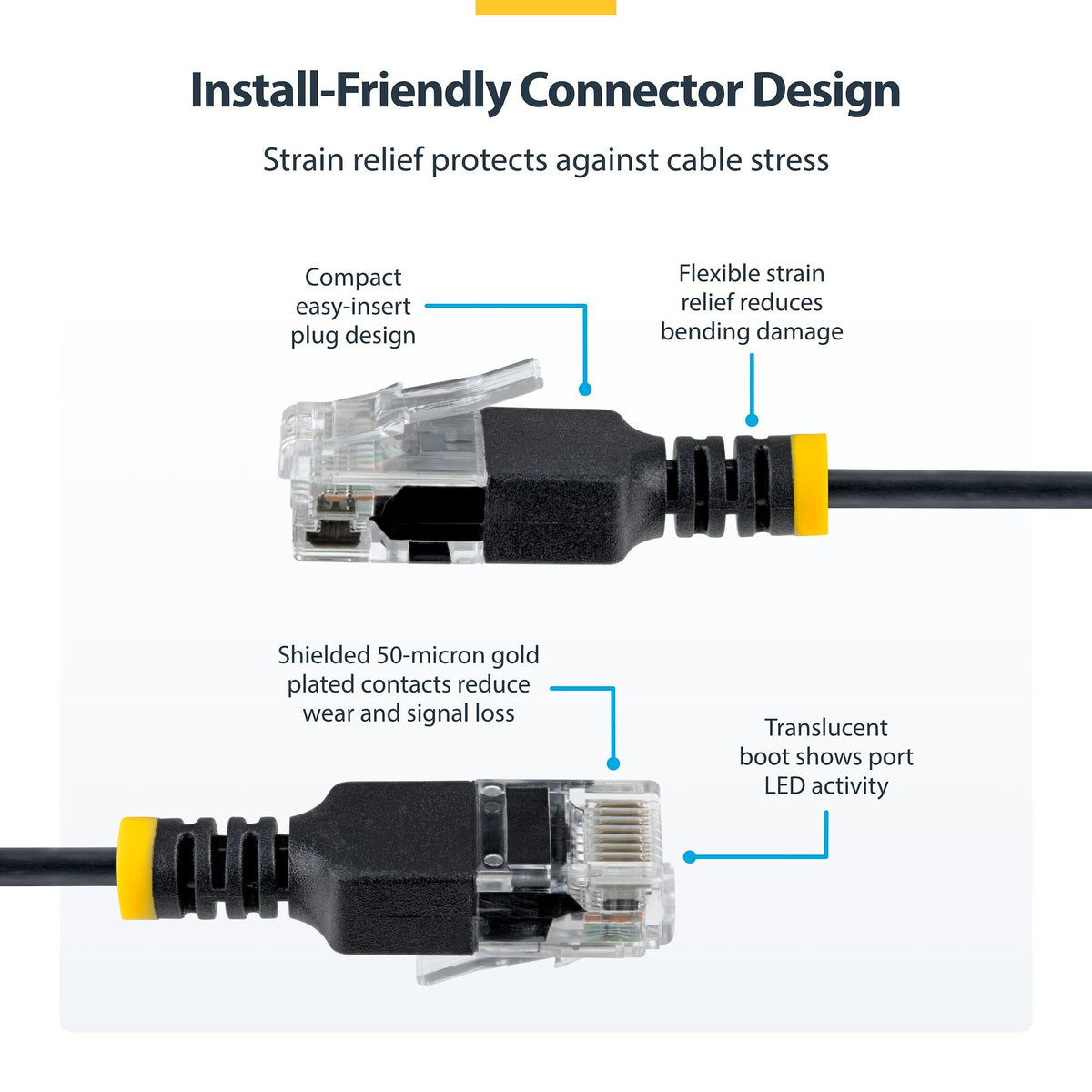 StarTech 1ft Black Ultra Slim Cat6A Ethernet Cable, 10 Pack, UTP, Pure Bare Copper Wire, 34AWG Ultra Slim RJ45 Network Patch Cord