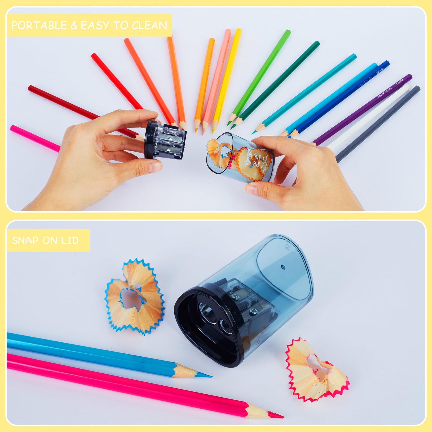 Manual Pencil Sharpener - 2 Pcs Dual Hole Premium Quality Pencil Sharpeners for Standard & Large Sized Pencils - Handheld Pencil Sharpener for Kids
