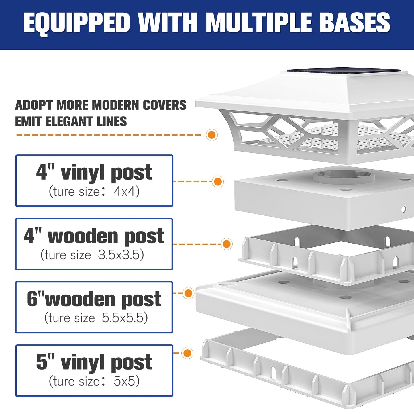 VOLISUN Solar Post Cap Light Outdoor Waterproof: RGB Color Changing - Solar Fence Cap Flashing Lights 4Pack White for 4x4 5x5 6x6 Wooden Vinyl Post