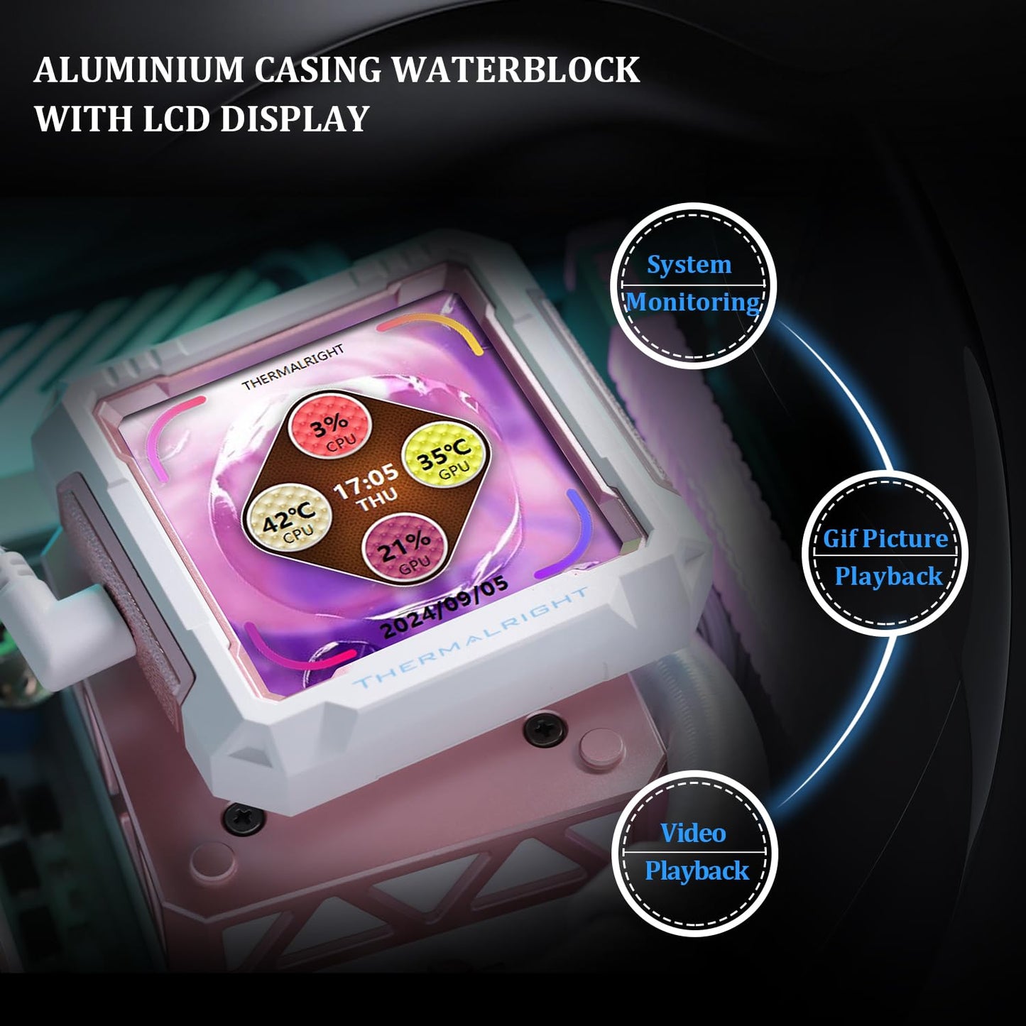 Thermalright FW PRO 360 ARGB MEW CPU Water Cooler with PWM Fan, 2000RPM Speeds,IPS LCD Screen with 320 * 320 Resolution,Liquid CPU Cooler,for