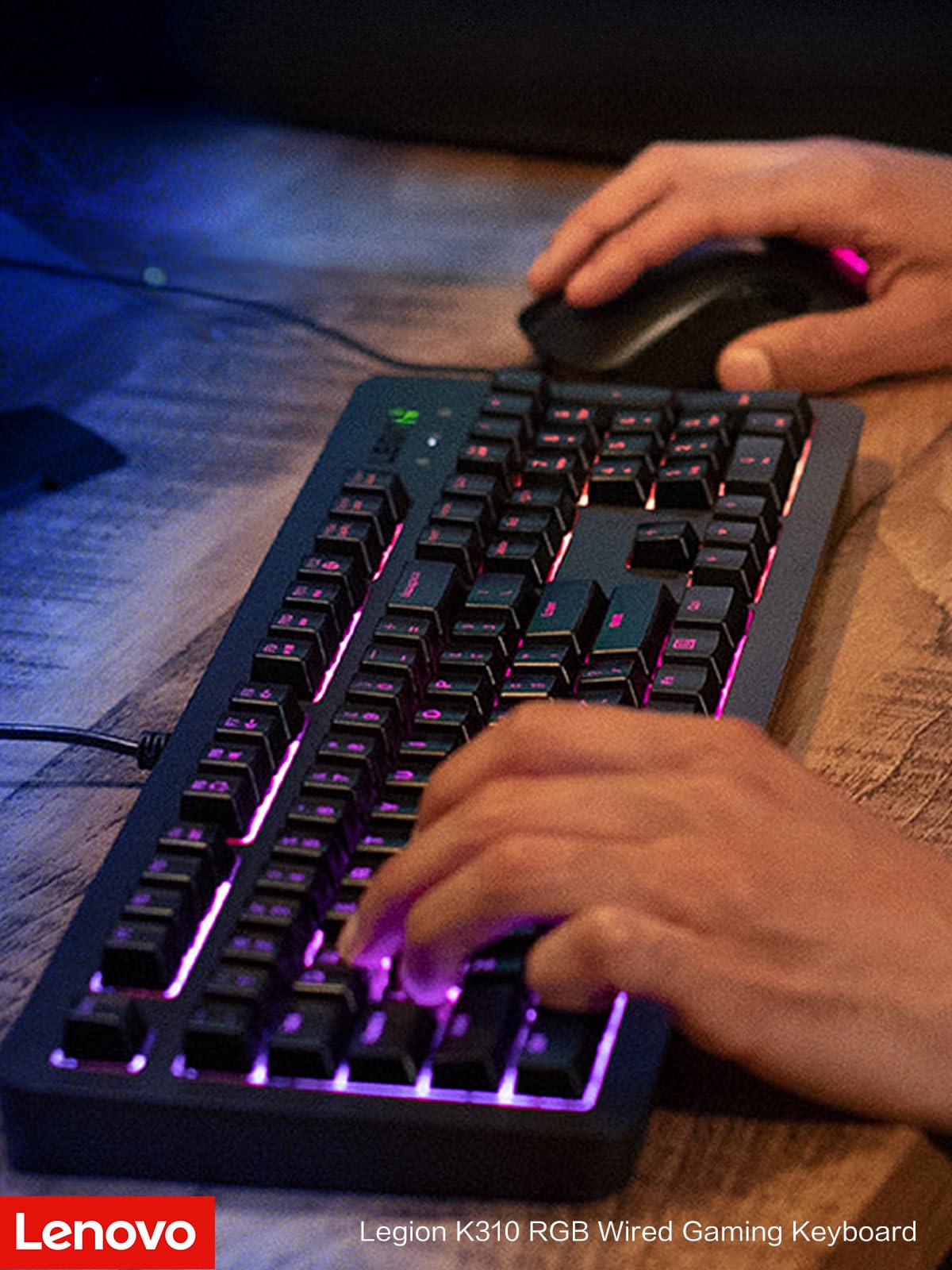 Lenovo Legion K310 RGB Wired Gaming Keyboard - Ultra-Fast Reaction Time with Tactile Keys, Quiet Key Membrane Switches, Silent Operation, RGB
