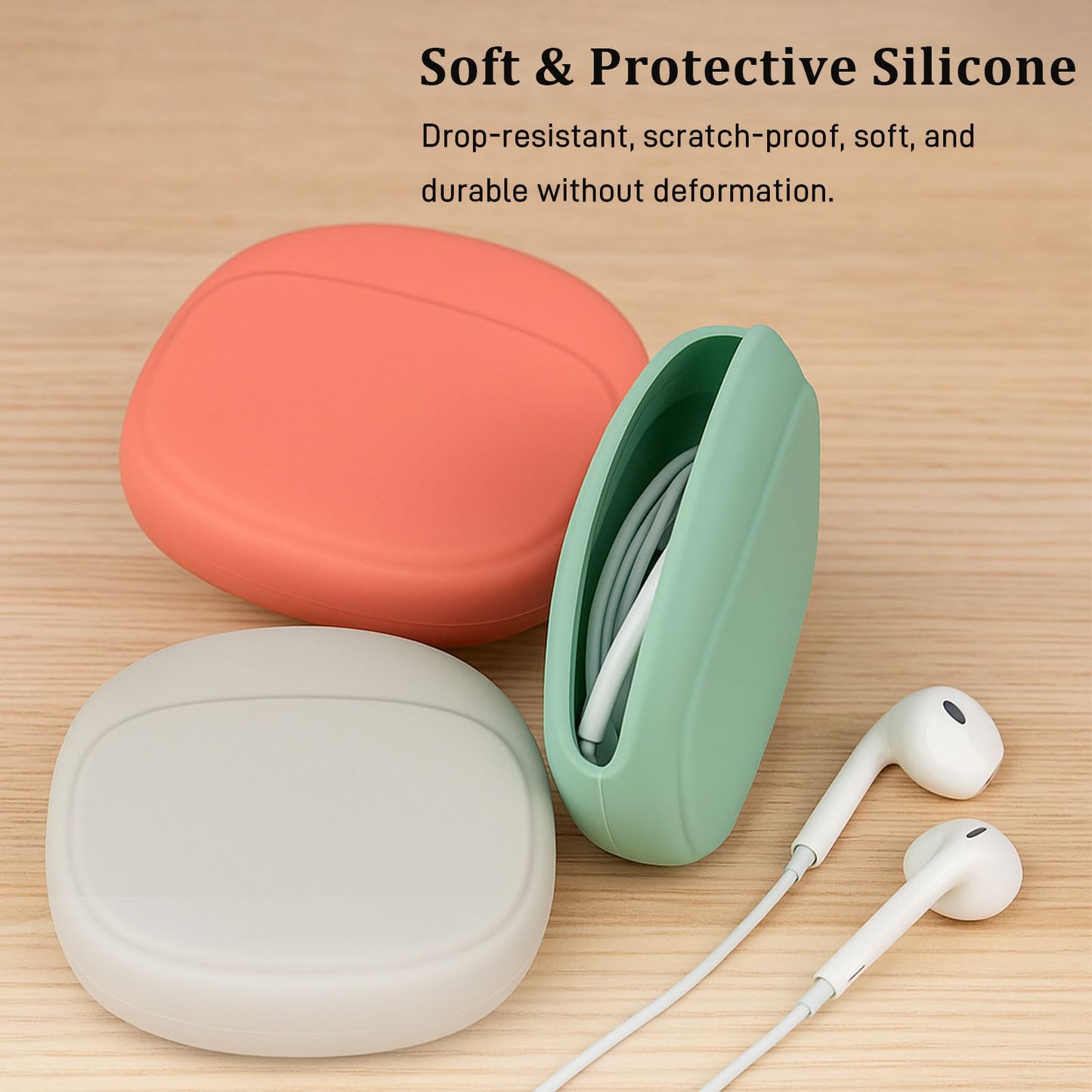 6-Pack Silicone Headphone & Cable Organizer Case - Mini Portable Storage Box for Earphones, Keys & Data Cables (Red, Grey, Green)