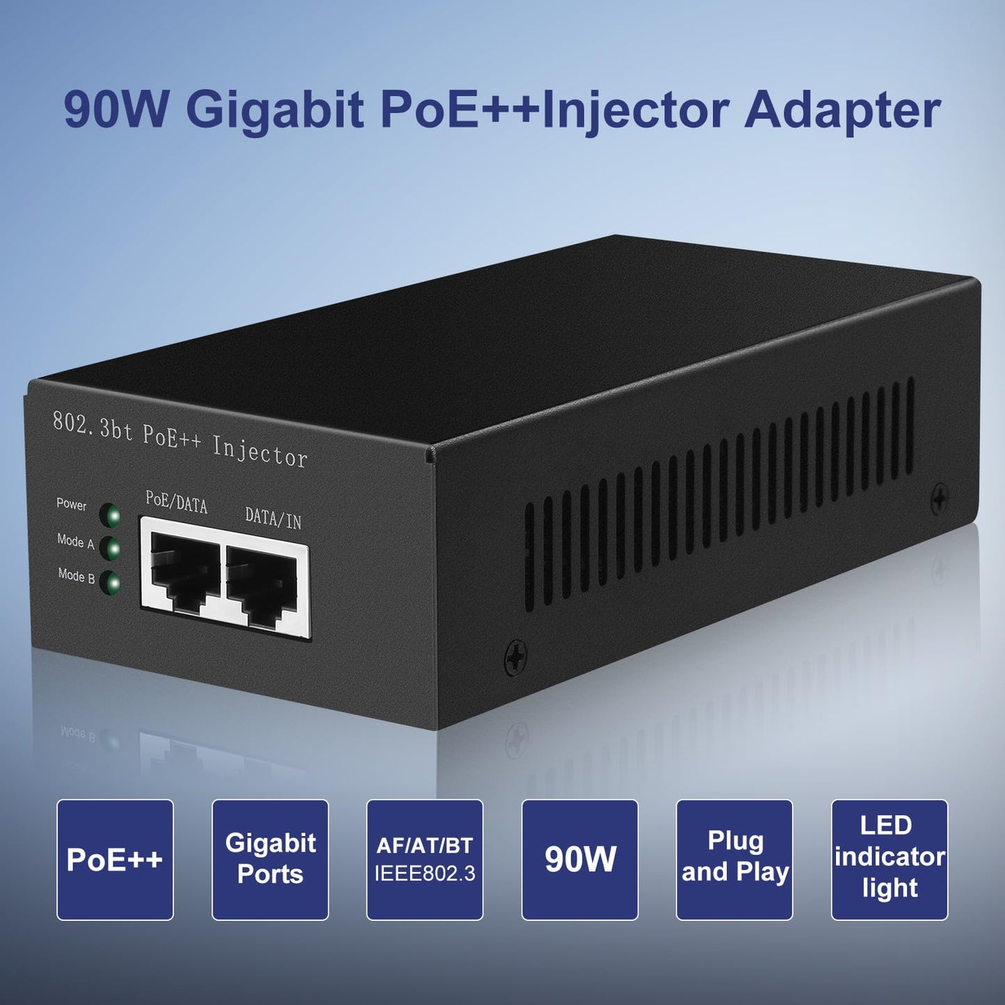 POE90 90W Gigabit IEEE 802.3bt PoE++ Injector Adapter