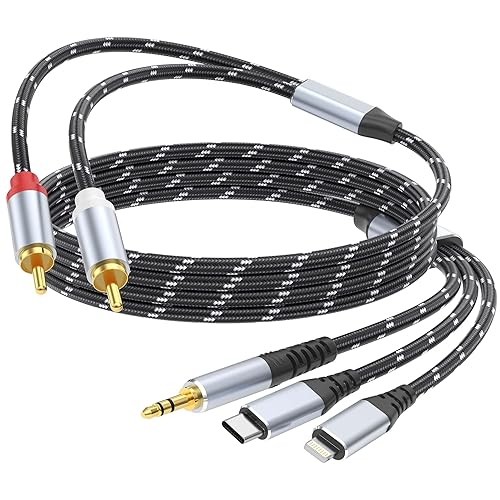 DCNETWORK 3.5mm to RCA Cable, Lightning to RCA Male to Aux Audio Adapter HiFi Sound Headphone Jack Adapter,(3 in 1 Audio Cable) Connector