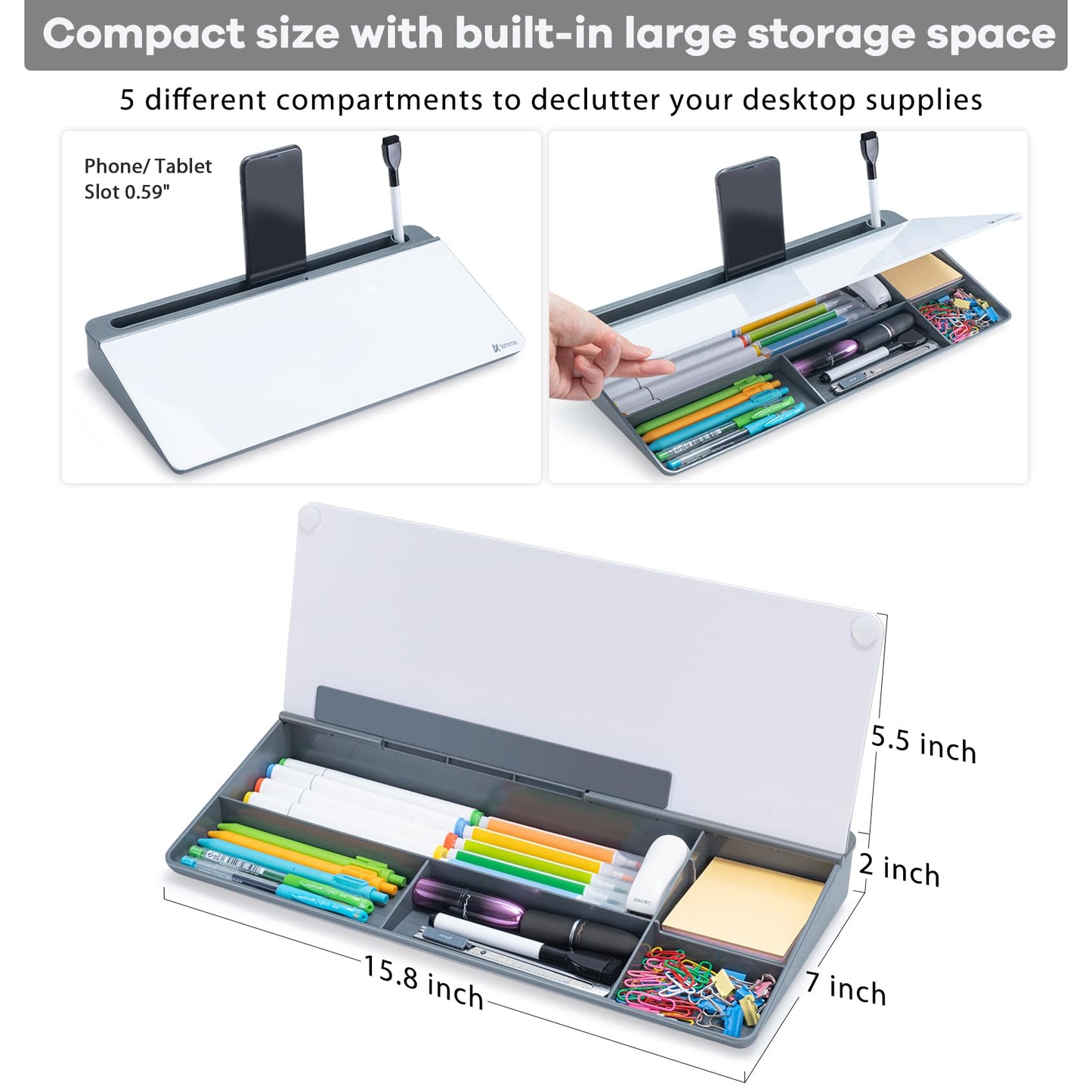 Varhomax Glass Desk Whiteboard with Storage, Desk Buddy to-do List Memo Desktop Dry Erase White Board Keyboard Stand for Home Office and School