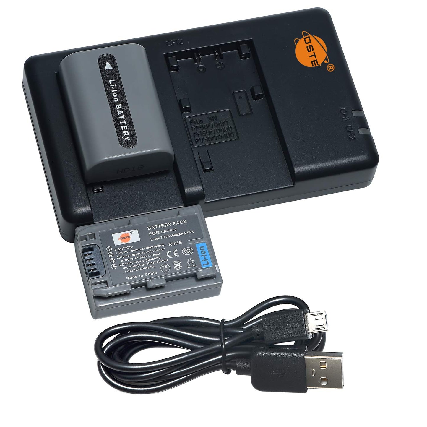 DSTE 2-Pack NP-FP50 NP FP50 Battery + Rapid Dual Battery Charger Compatible with Sony DCR-HC30 DCR-HC40 DCR-HC65 DCR-SR30 DCR-SR60E DCR-SR80E NP-FP30