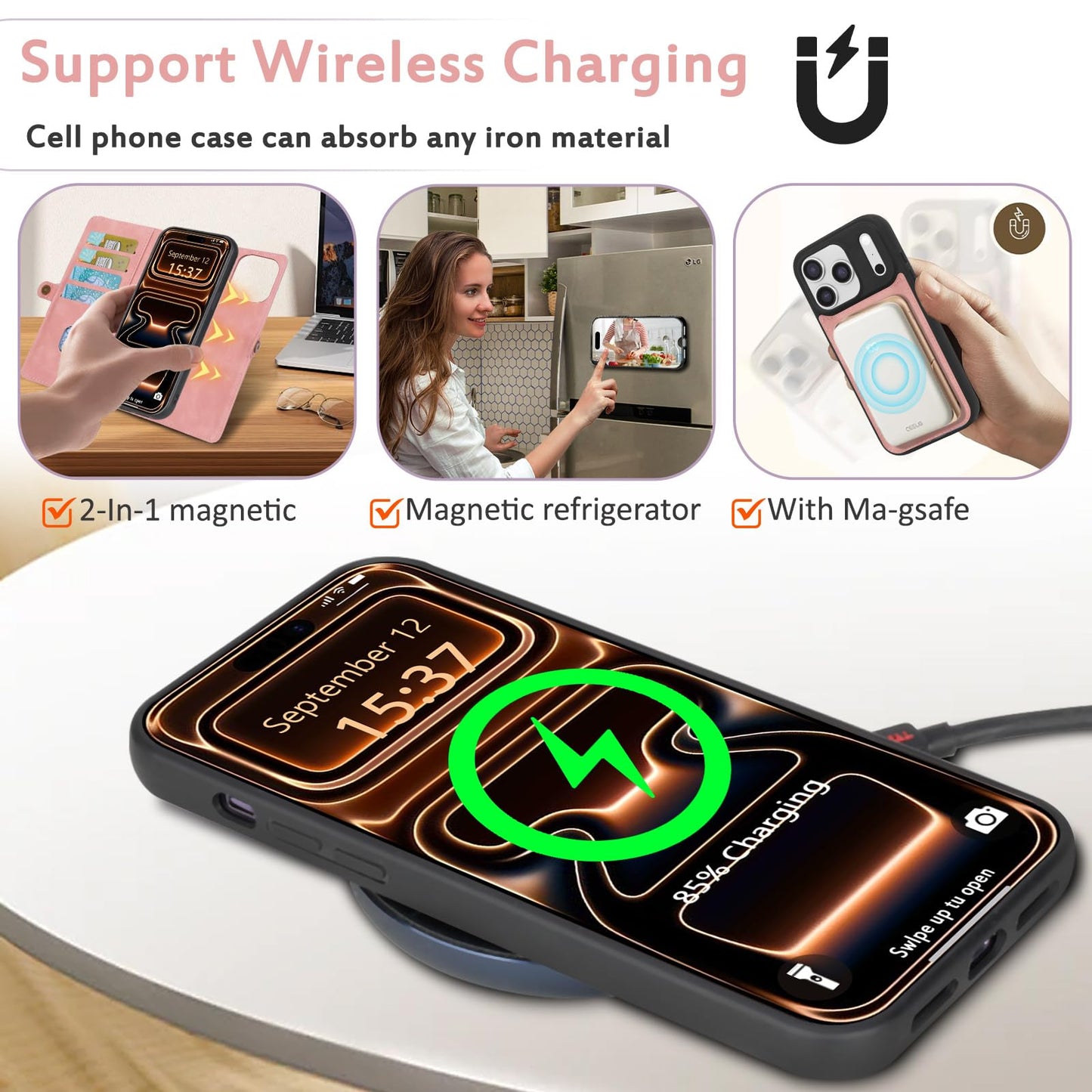 MEGSHI for Wallet Case Compatible with iPhone 17 Pro Max,Multi-Function Detachable 2 in 1 Magnetic iPhone 17 Pro Max Case Wallet,Flip Strap Zipper