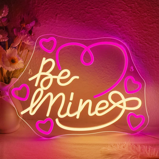 Looklight Be Mine Neon Sign Warm and Pink Hearts Led Neon Light for Wall Decor Colorful Neon Light Up Signs for Coffee Shop Bar