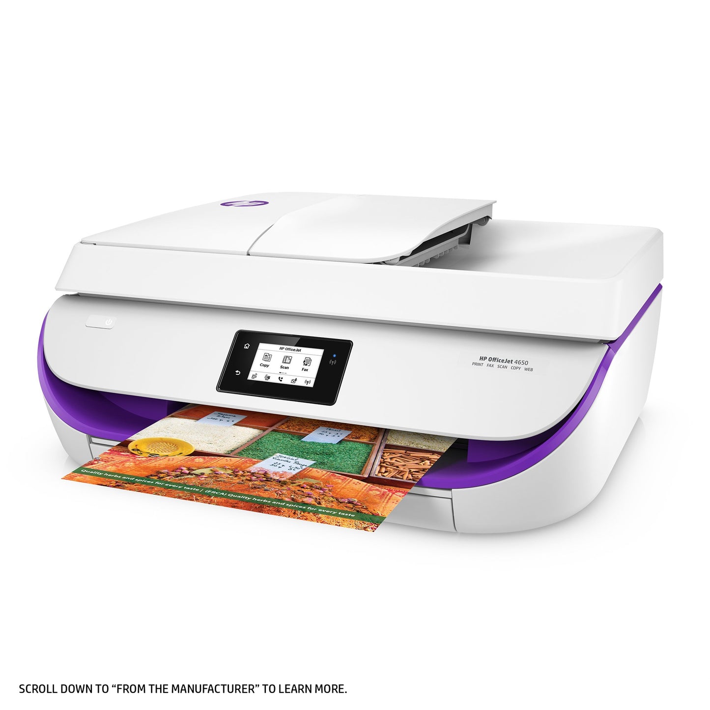 HP OfficeJet 4650 Wireless All-in-One Photo Printer with Mobile Printing, Instant Ink Ready - Purple Trim (F9D37A)