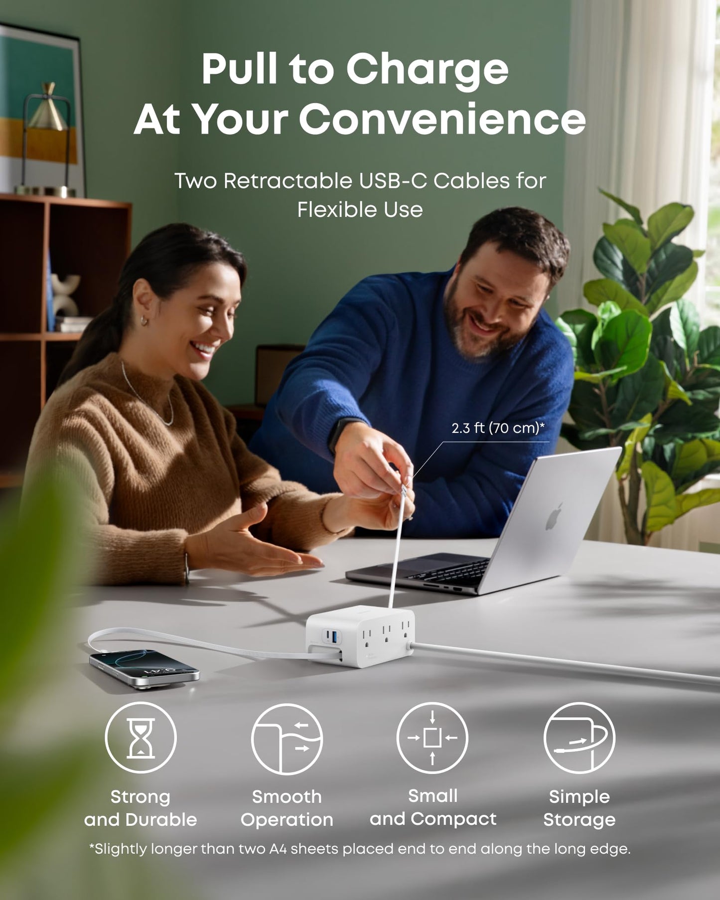 Anker Nano Charging Station, 100W 7-in-1 Power Strip, Retractable Charger
