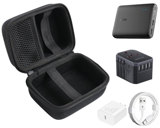 inDomit Travel Charging Accessories Storage Kit - Hard Protective Case Fits Power Bank, Power Adapter & Data Cables(Case Only)