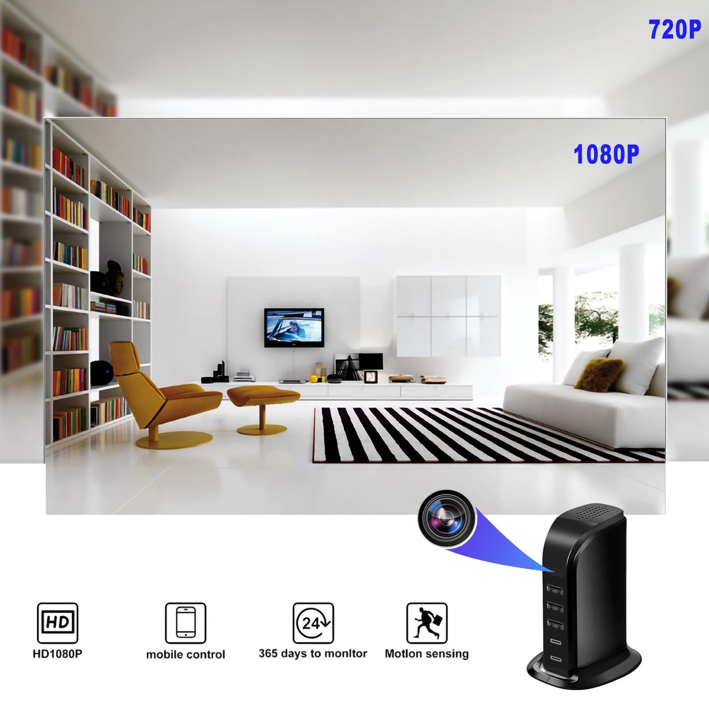 YZYDWYU Security Camera ? 1080P USB Charger Camera,Motion Detection Office and Pets Nanny with Motion Detection-Remote View-Wide-Angle