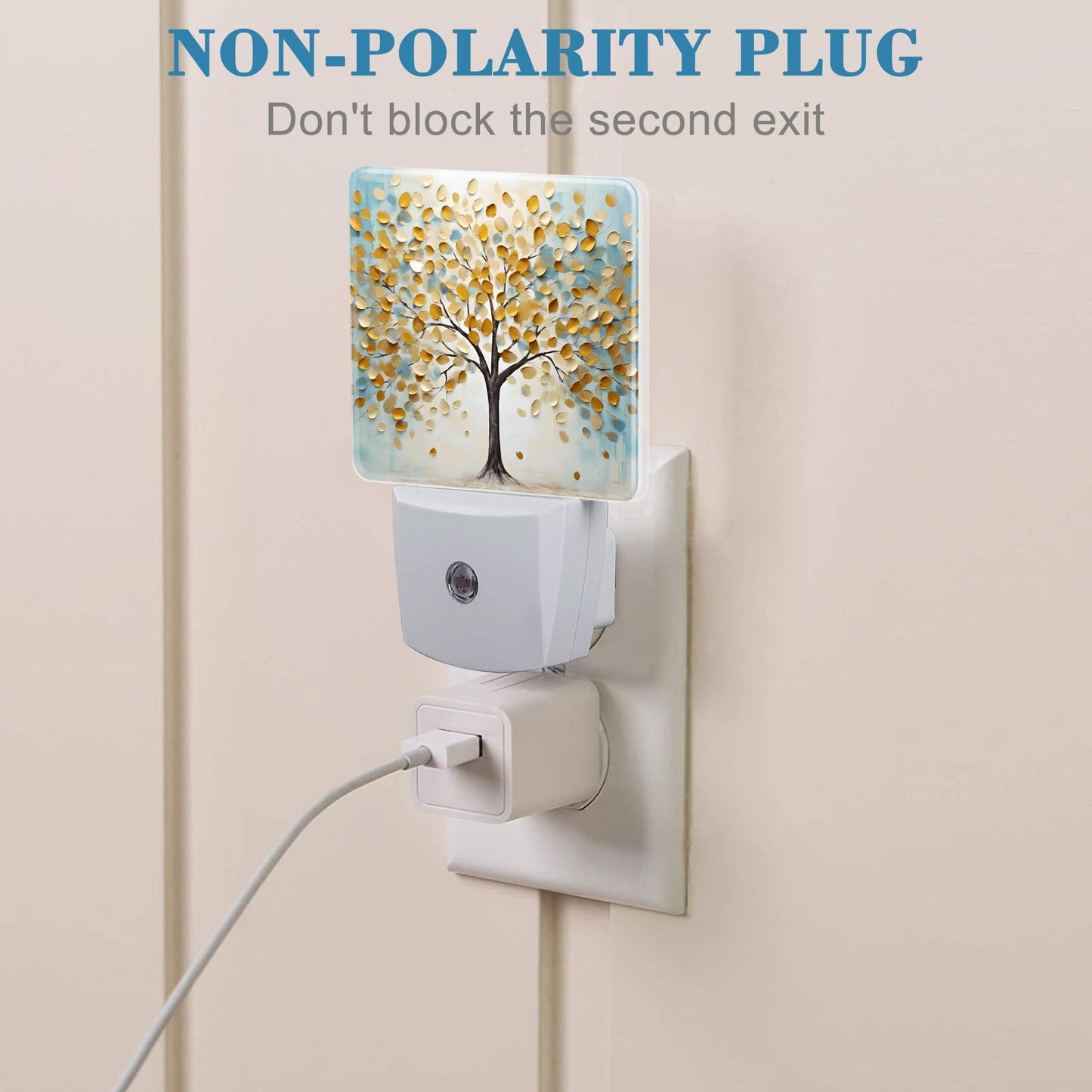 Uiaoiais Plug in Night Lights Golden Tree Of Life Oil Painting Nightlight Plug Into Wall Dusk to Dawn Sensor LED Night Light for Kid Girls Boys Women
