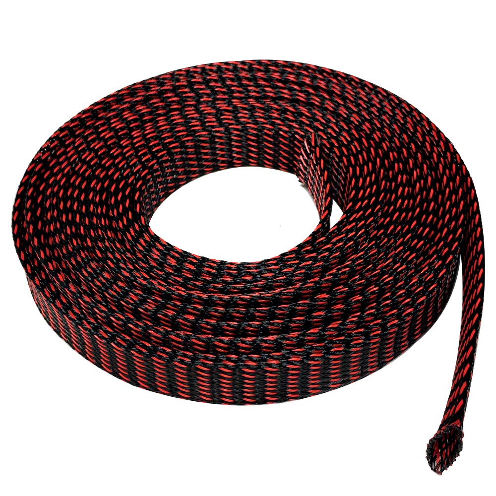Seismic Audio - EBS14100Red- 100 Feet Red/Black 1/4" Expandable Woven Cable Sleeve Tubing Cord Sock