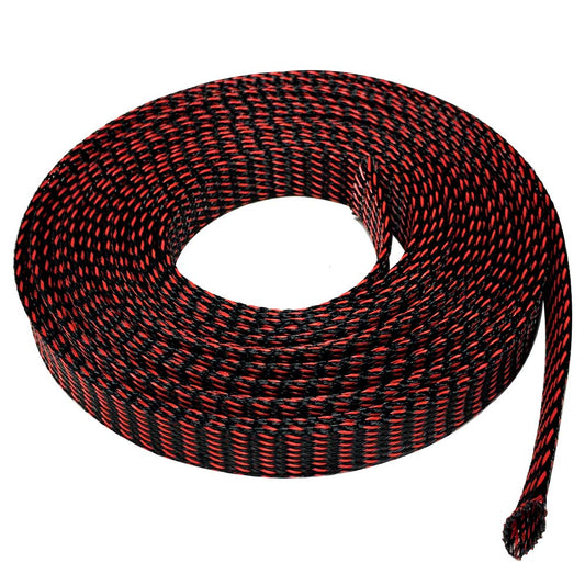 Seismic Audio - EBS14100Red- 100 Feet Red/Black 1/4" Expandable Woven Cable Sleeve Tubing Cord Sock