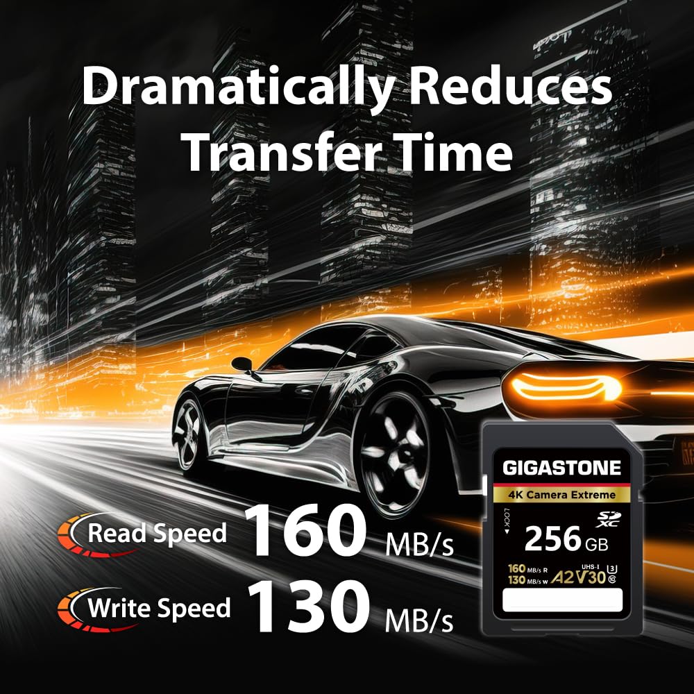 ?5-Years Data Recovery? GIGASTONE 256GB SD Card, 4K Camera Extreme, A2 V30 U3 C10 SDXC Memory Card High Speed, Compatible with Canon Kodak Olympus