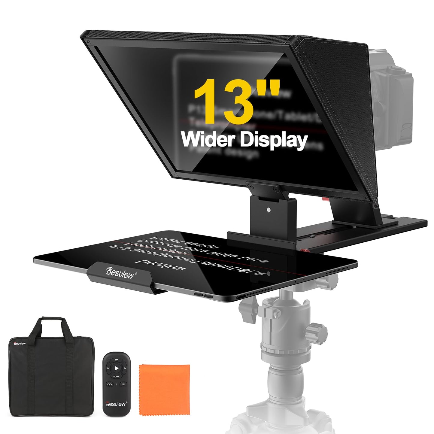 Desview P13 Portable Teleprompter for Camera Compatible with 12.9" Tablets Wireless Remote Control Foldable Sun Hood Lightweight (1.7kg) for Video