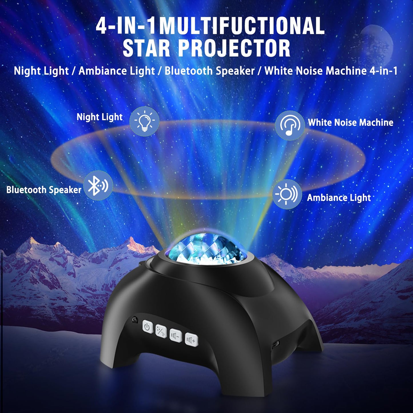 Vinwark Northern Lights Aurora Projector for Bedroom with Music Bluetooth Speaker and White Noise, Galaxy Projector, Starry Night Light Projectors