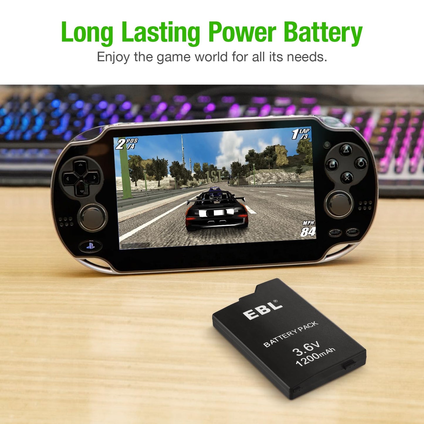 EBL 3.6V Lithium Ion Rechargeable Battery Pack 1200mAh（Real Capacity） Replacement Battery Compatible with PSP 2000/3000 PSP-S110 Console
