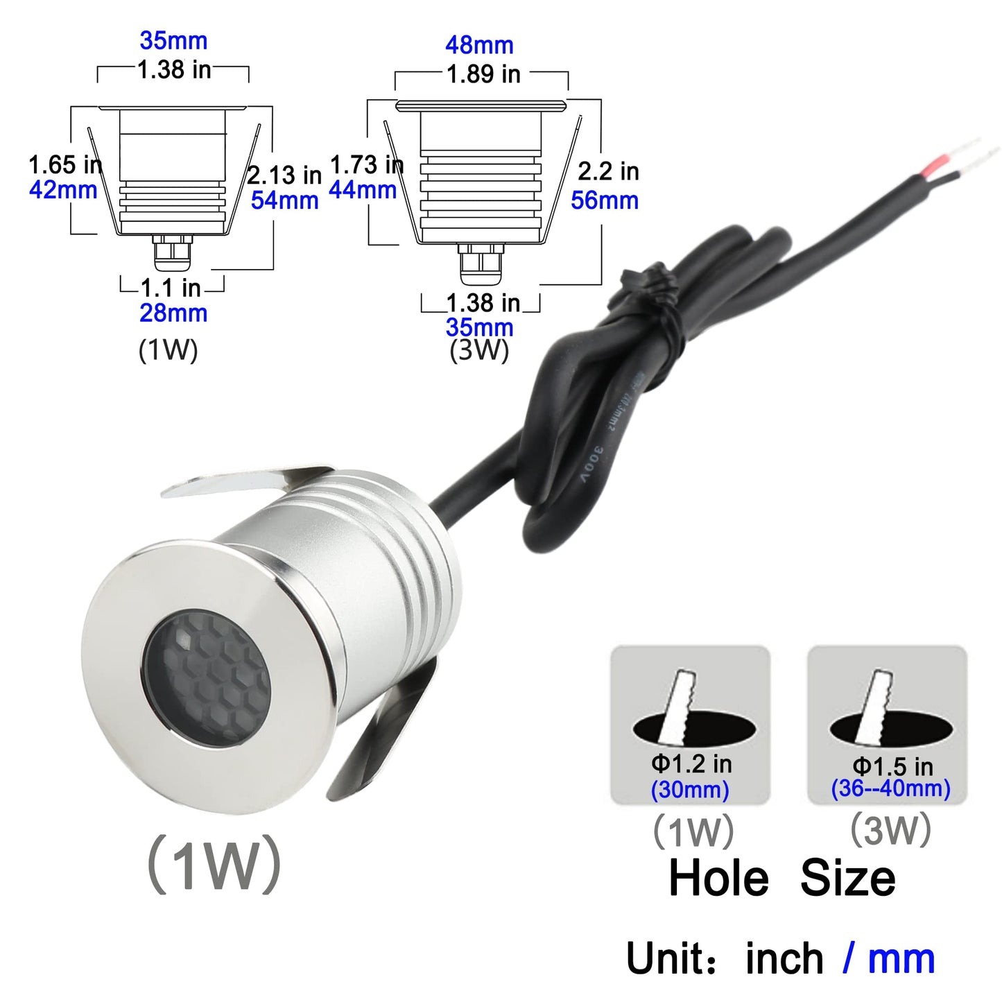 CNBRIGHTER LED In-Ground Well Lights Anti-Glare,1W 12V-24V DC, IP67 Waterproof Recessed Lamp,Buried Underground Outdoor Landscape Lighting,Warm White