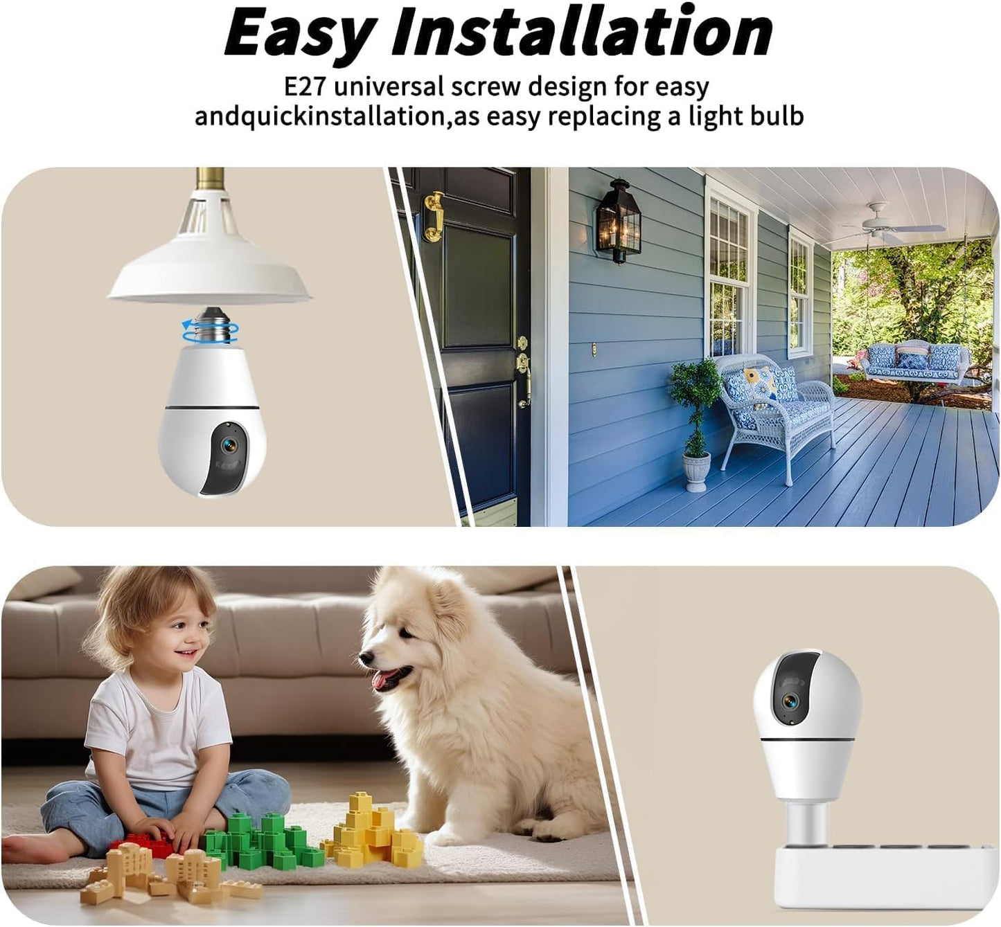 Light Bulb Security Camera,2.4G/5GHz WiFi 2K Security Cameras Wireless Outdoor Indoor,Bulb Cameras for Home Security,AI Smart