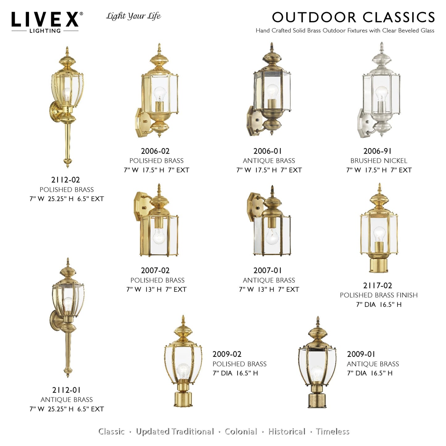 Livex Lighting 2007-01 Outdoor Wall Lantern with Clear Beveled Glass Shades, Antique Brass