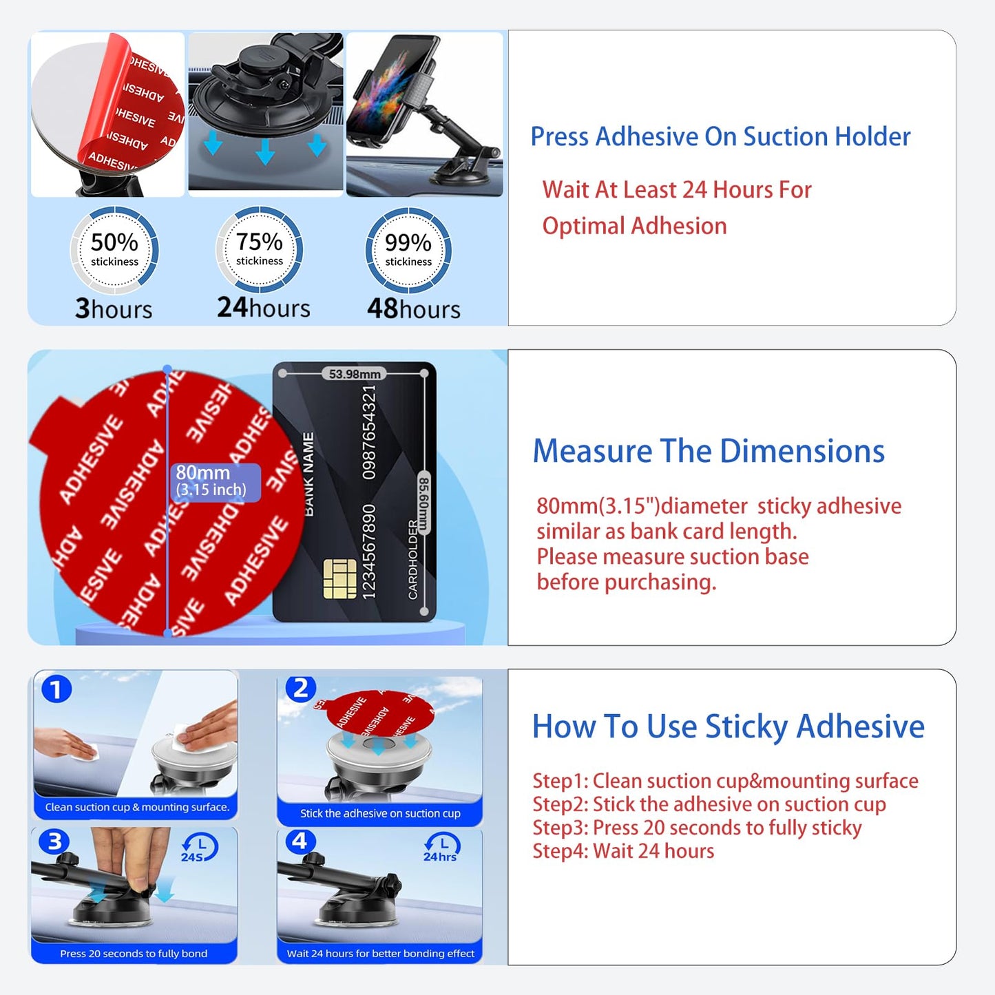 AZXYI Very High Bond Sticky Adhesive, 6 Pack Dashboard Pad Mounting Disk Adhesive Replacement Kit, Double-Sided Stickers for Suction Cup Dashboard