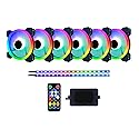Apevia TL612L2S-RGB Twilight 120mm Silent Dual-Ring RGB Color Changing LED Fan w/Remote Control, 28x LEDs & 8X Rubber Pads w/ 2 LED Strips (6+2-pk)