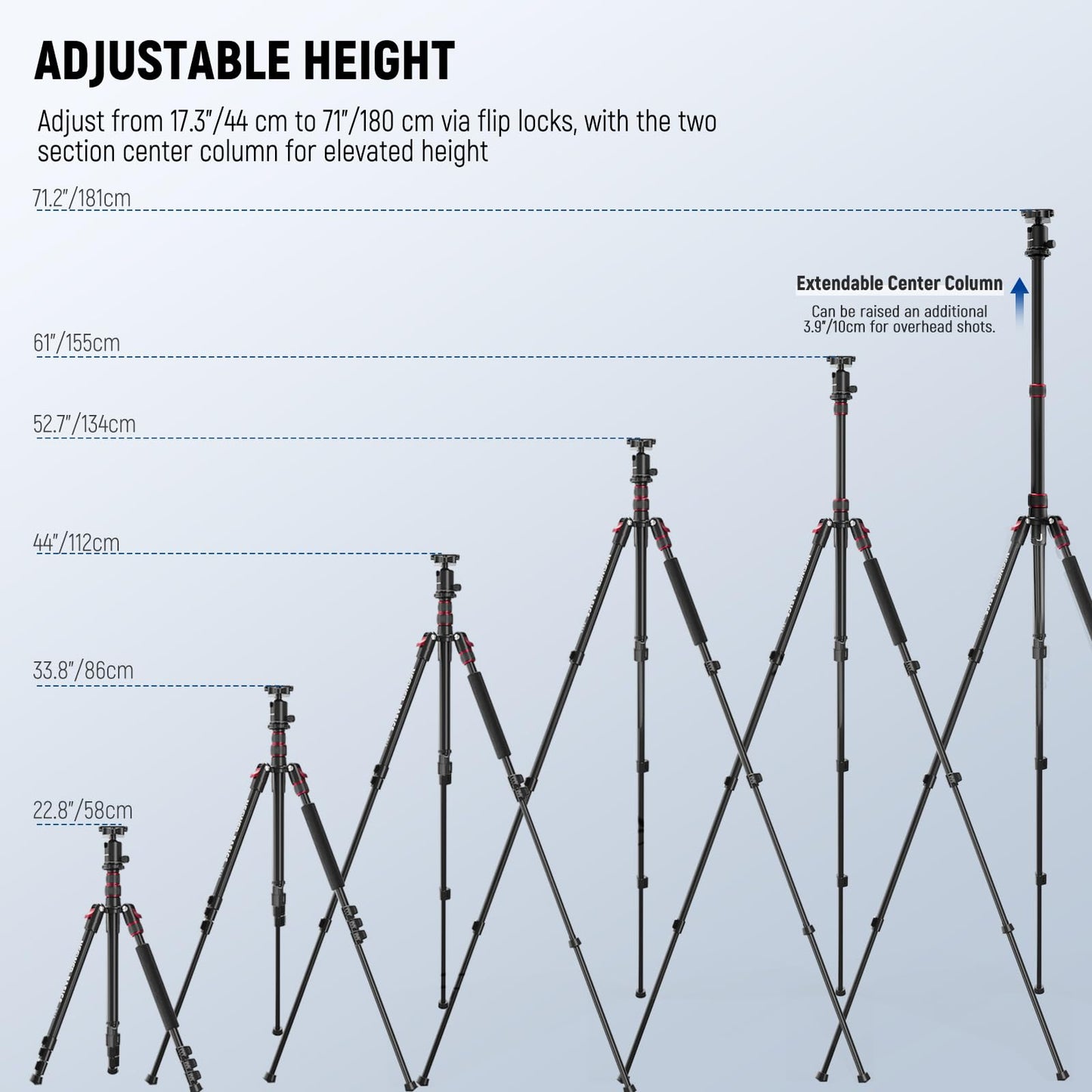 NEEWER Basics Camera Tripod Monopod, 71" Aluminum Heavy Duty Portable Travel DSLR Cell Phone Stand with 360° Ball Head Cellphone Holder Mount
