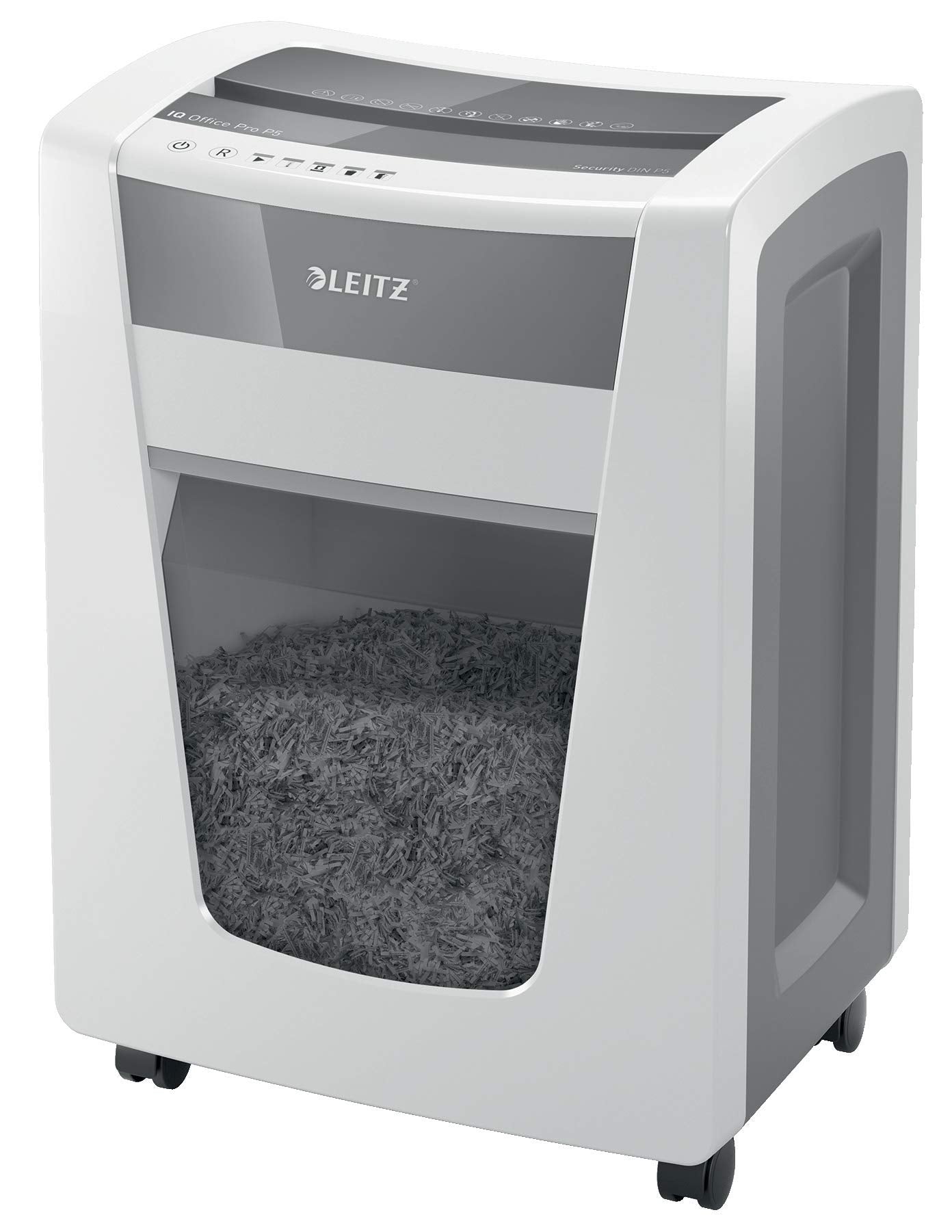 Leitz IQ Office Pro Chipper CH, Micro Cut, Safety Level P5, Capacity 15 Sheets, 30 Litre Waste Bin, Swiss Plug, White, 80052000
