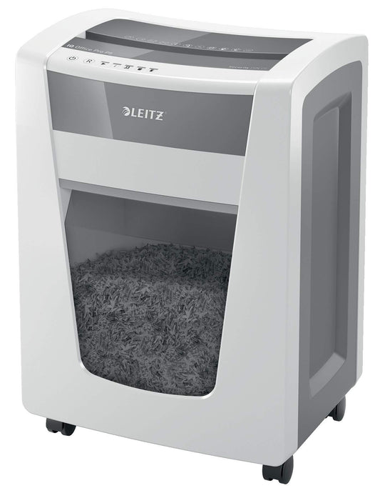Leitz IQ Office Pro Chipper CH, Micro Cut, Safety Level P5, Capacity 15 Sheets, 30 Litre Waste Bin, Swiss Plug, White, 80052000