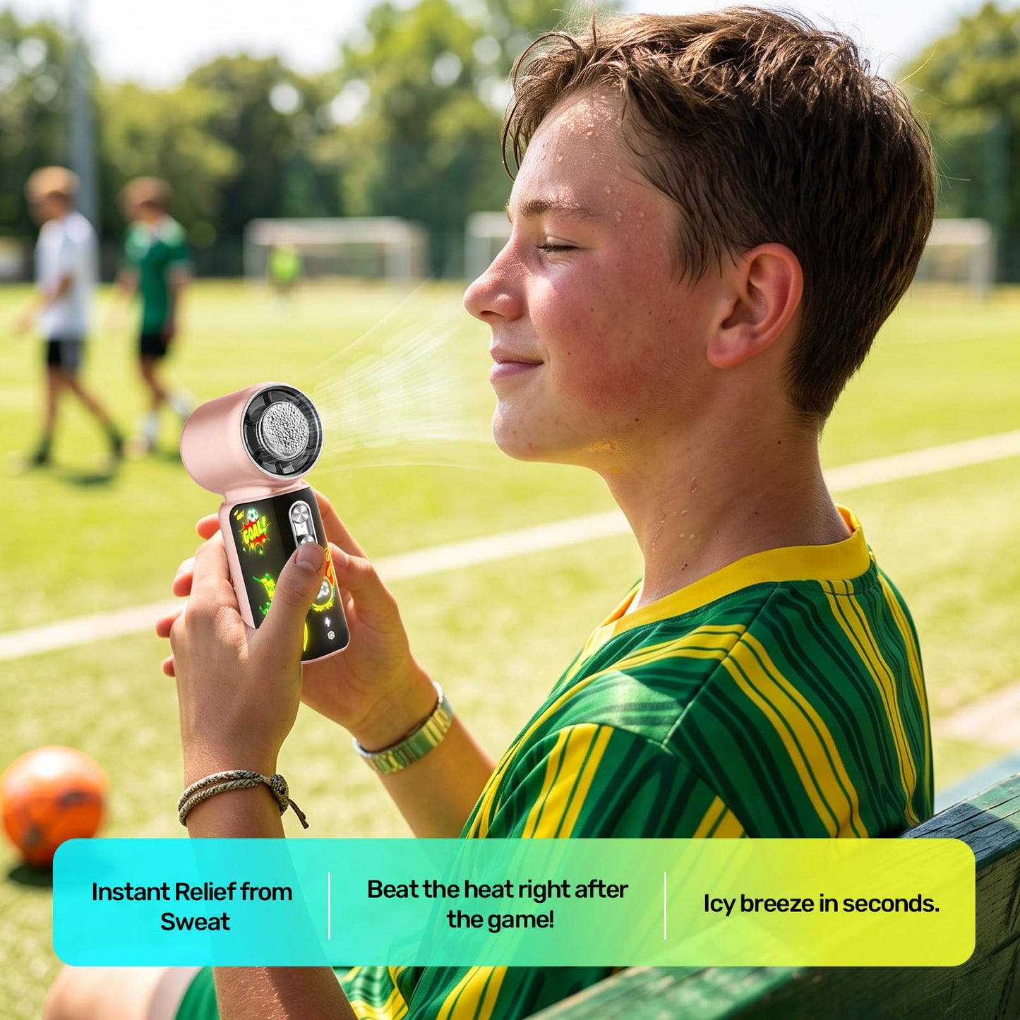 Pawvita Soccer Handheld Fan with LED Soccer Animation, Ice Cooling 16°C