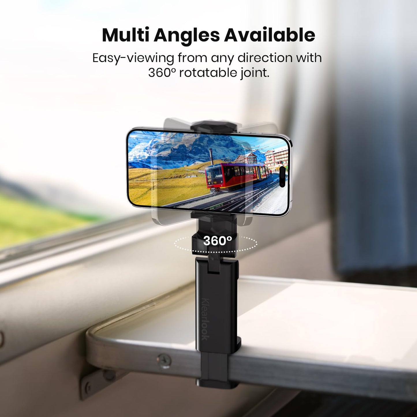 Klearlook Airplane Phone Holder, Universal Travel Essentials Phone Mount for Flight with 360° Rotation, Handsfree Pocket Size Phone Stand, Travel Must
