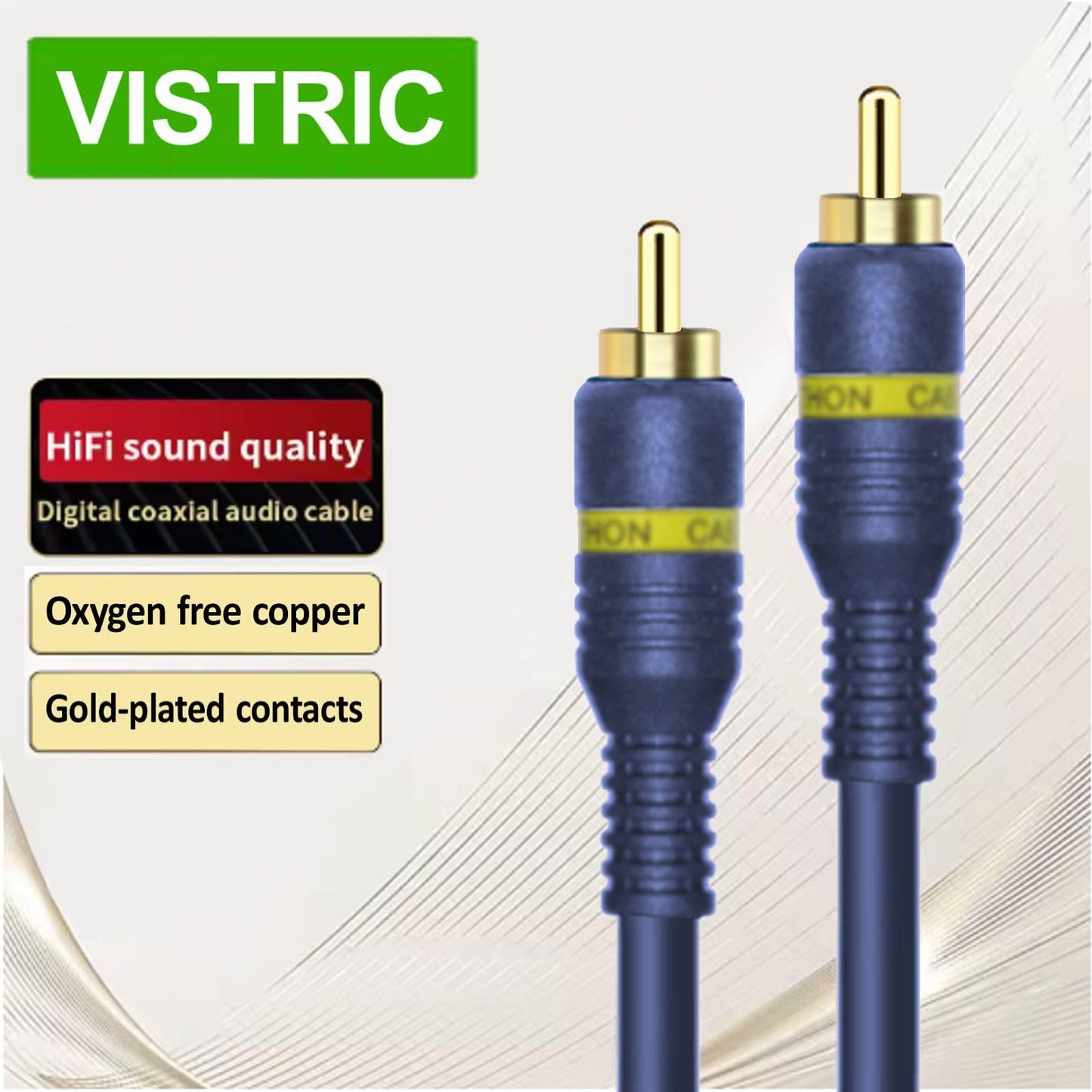 VISTRIC RCA Cable, 12ft,1-RCA Male to 1-RCA Male, Shielded, Gold-Plated Connectors, for Speakers/Subwoofers, Amplifiers, Home Theater Receivers, HDTV