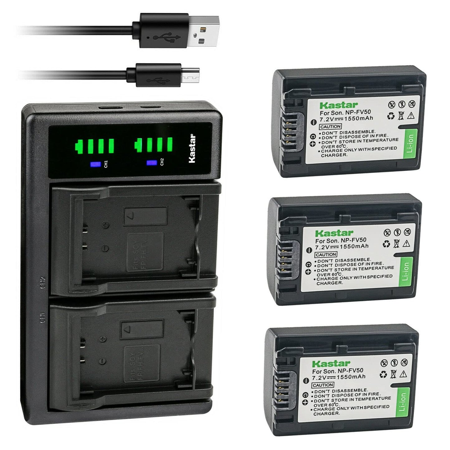 Kastar 3-Pack Battery and LTD2 USB Charger Replacement for Sony HDR-CX350, HDR-CX360, HDR-CX370, HDR-CX380, HDR-CX390, HDR-CX400, HDR-CX410