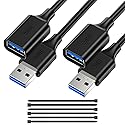 USB 3.0 Extension Cable - 1FT (2 Pack), USB A Male to Female, Compatible for Flash Drive, Hard Drive, Card Reader, Webcam, Printer, Keyboard, Mouse