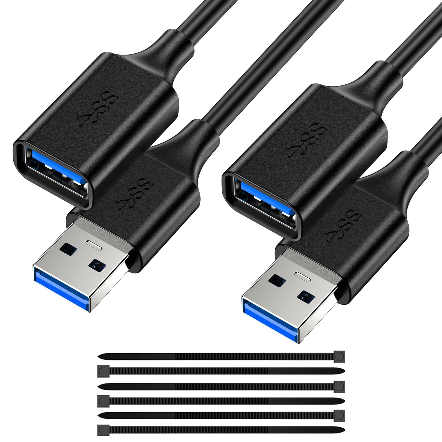 USB 3.0 Extension Cable - 1FT (2 Pack), USB A Male to Female, Compatible for Flash Drive, Hard Drive, Card Reader, Webcam, Printer, Keyboard, Mouse