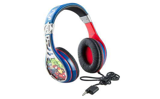 eKids Avengers Headphones for Kids, Wired Headphones for School, Home or Travel, Tangle Free Stereo Earphones with Volume Control, 3.5mm Jack,