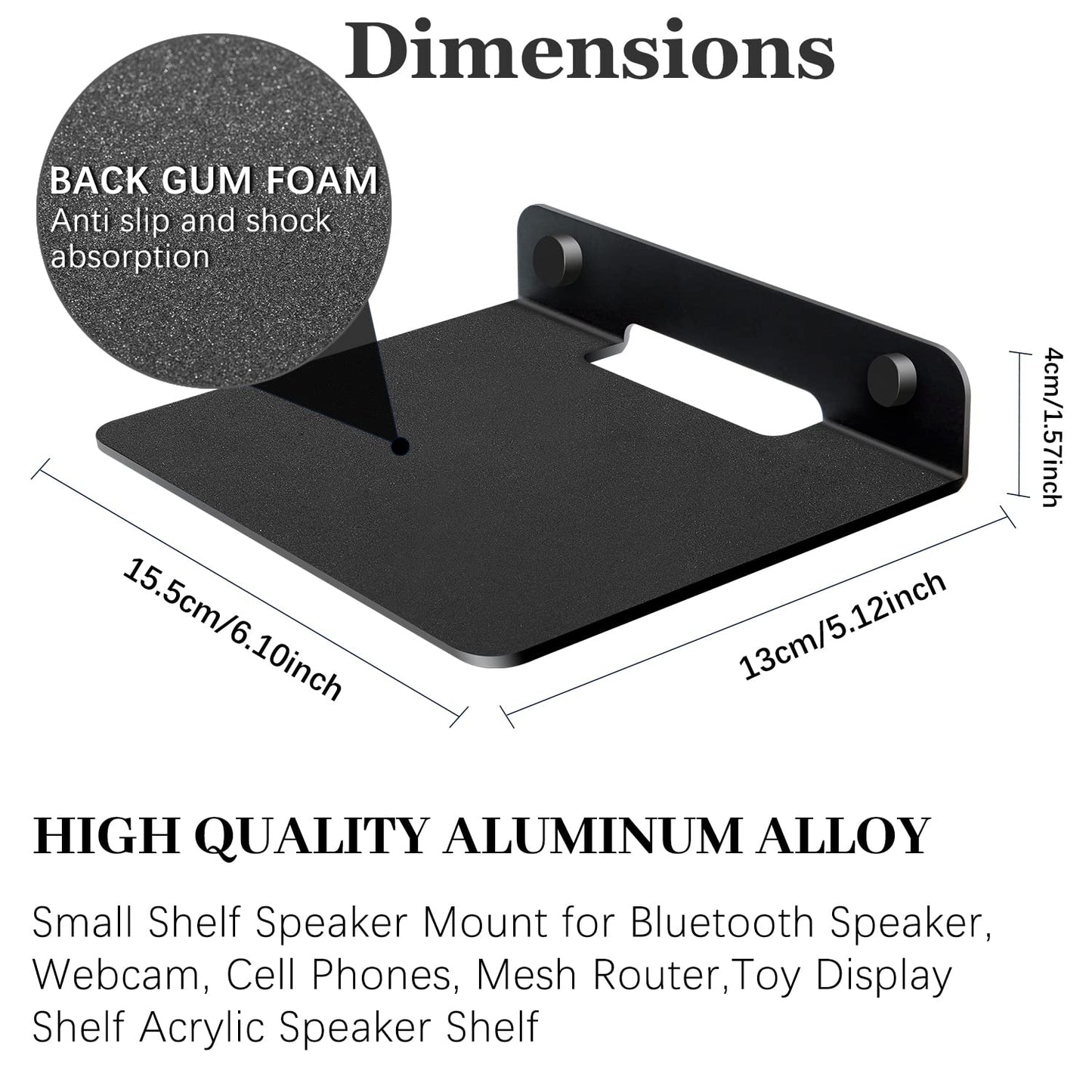 TRINENOX Floating Wall Shelves, 6" Wall Metal Speaker Mount Shelves for Bluetooth Speaker, Webcam, Cell Phones, Mesh Router, Award Toy Display Shelf