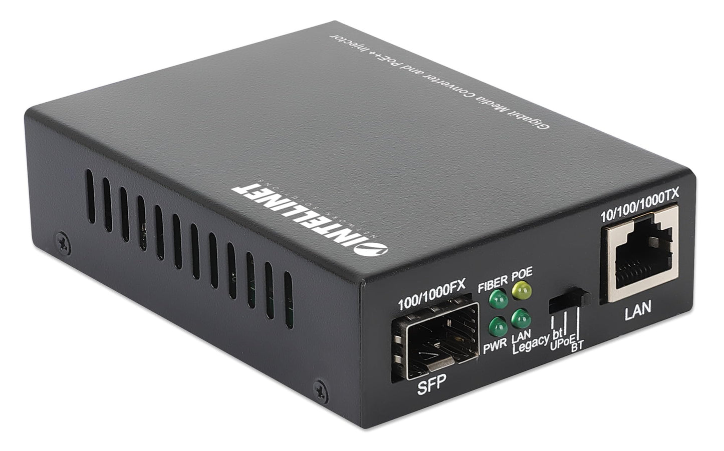 Intellinet Gigabit Media Converter with PoE++ Injector, 90W, SFP Slot