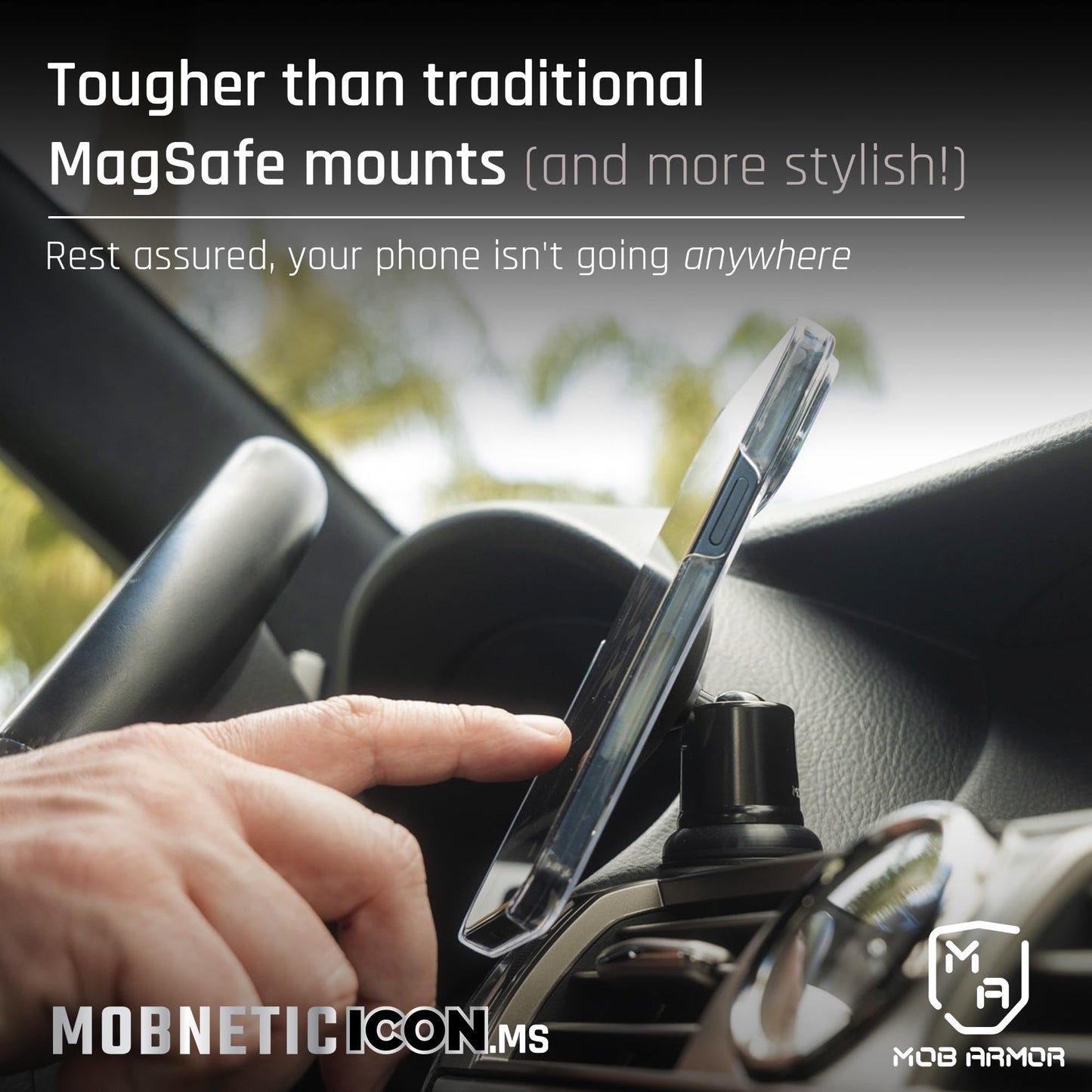 Mob Armor MobNetic Icon.MS MagSafe Compatible Phone Mount, Magnetic Phone Holder for Car w/ 90lb Pull Force, 90º Tilt & 360º Rotation, Aluminum Build