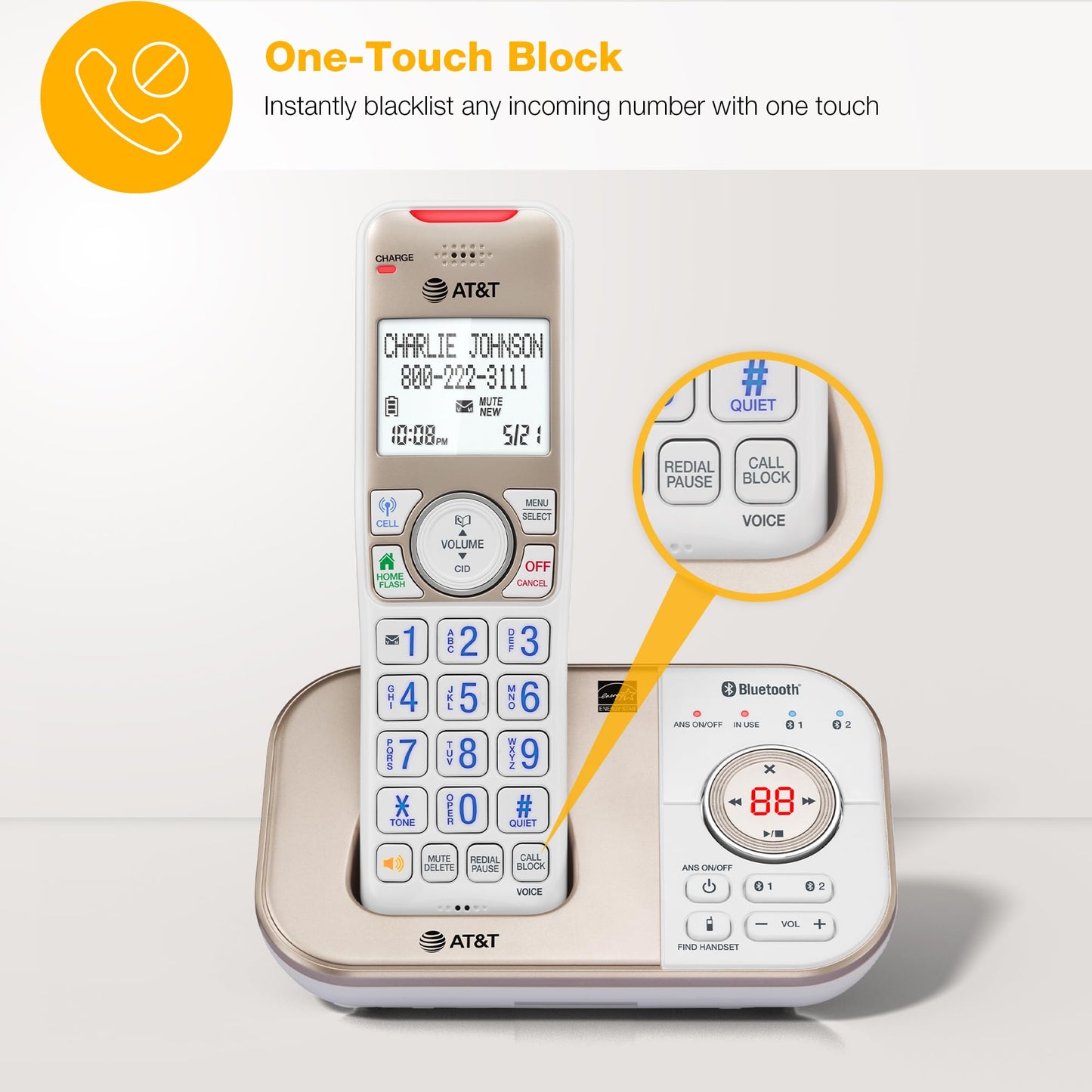 AT&T BL3112-4 Cordless Phone for Home - 4 Handsets, DECT 6.0, Bluetooth Cell Connect, Answering Machine, Smart Call Blocker, Caller ID, Intercom