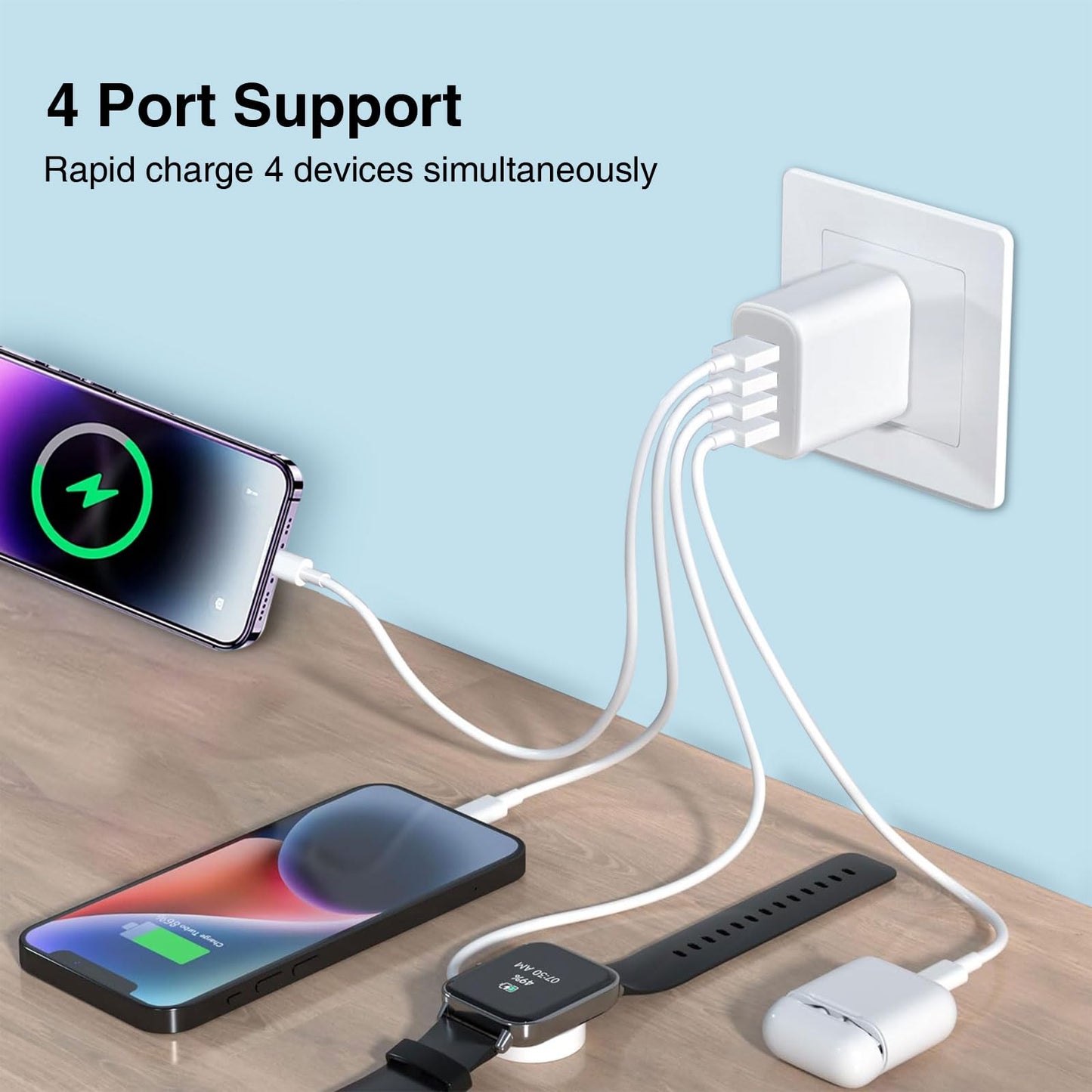 3-Pack White USB Charger Block, 4A Port USB Wall Charger with Multiple Protection, Universal USB Charging Block for Smartphones and More USB-Devices